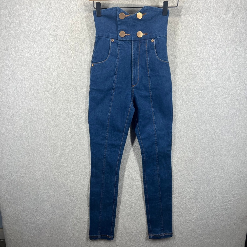 Alice McCall Skinny Jeans Women 4 Blue High Waist Sailor Button Denim EUC